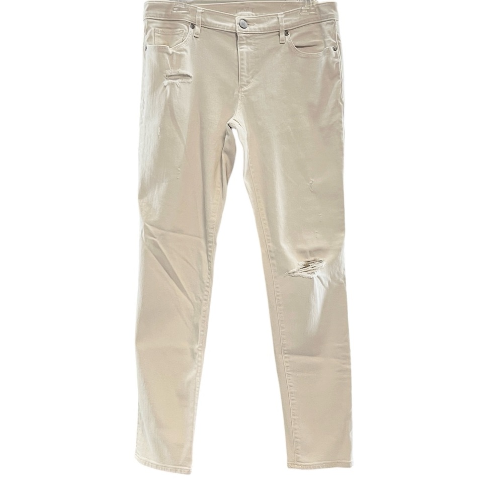 LOFT Cream Distressed Ripped Relaxed Skinny Jeans Neutral Casual Size 27/4